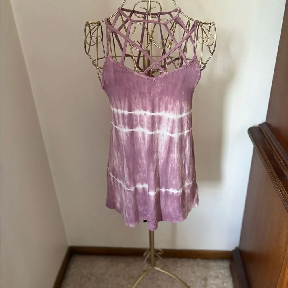 American Eagle Soft & Sexy Tie Dye Tank Top XS Purple Crisscross Detail